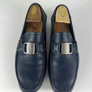 Salvatore Ferragamo Navy Leather Tassel Loafers Mens 12 D Made in Italy Luxury SALVATORE FERRAGAMO Tassel Loafers Flats Crocodile Embossed  main image 4